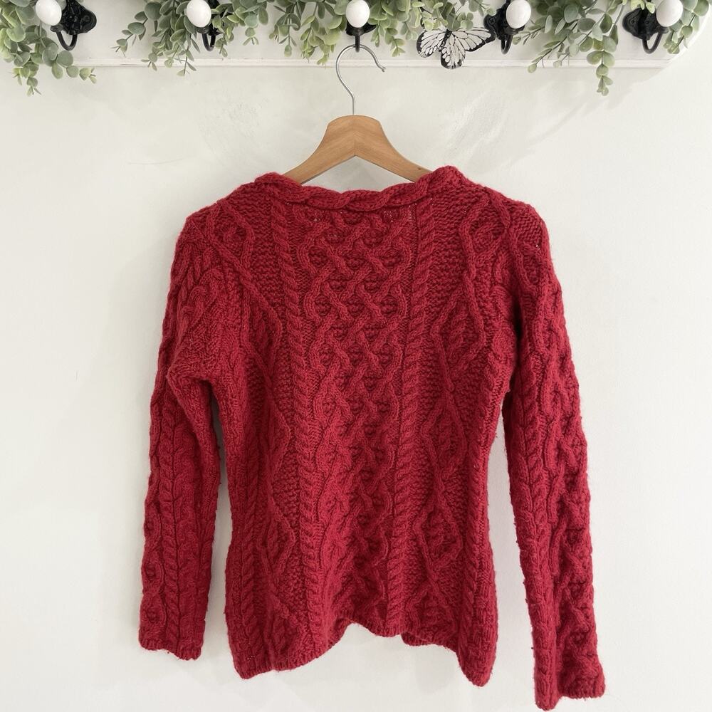 Irelandseye Red Chunky Cable Knit 100% wool Long Sleeve Sweater Size S - Picture 2 of 5